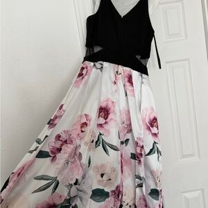 Xscape Black Bodice Pink & White Floral Prom Dress